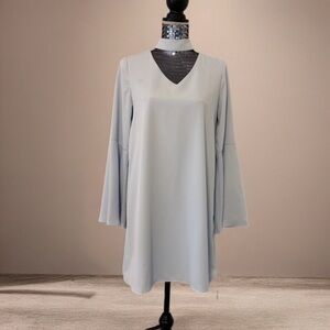 Sugar+Lips Light Blue V-Neck Bell Sleeve Shift Dress Lined 70’s Boho size Small